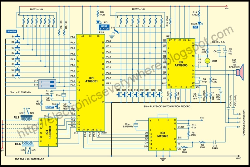 Cellphone-Based Device Control With Voice Acknowledgement – Circuit Schematic