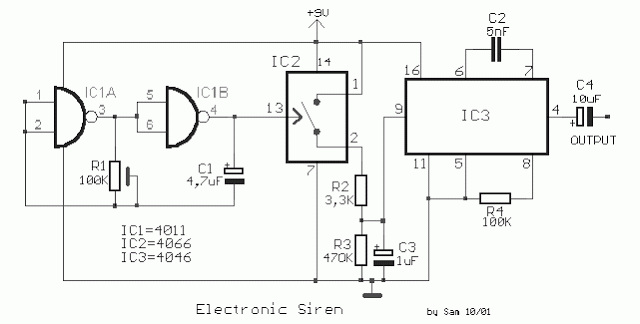 electronically designed siren – Circuit Schematic