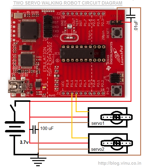two servo walking robot using TI launchpad
