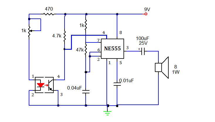 SMOKE DETECTOR USING 555 TIMER circuit