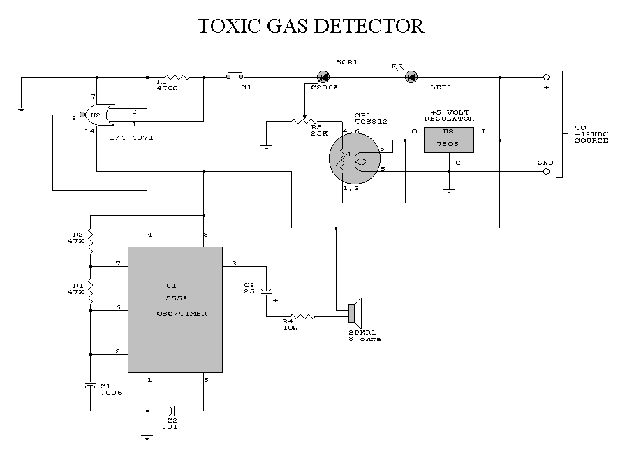 How to Build Toxic Gas Detector and Alarm Circuit with TGS813 – Circuit Schematic