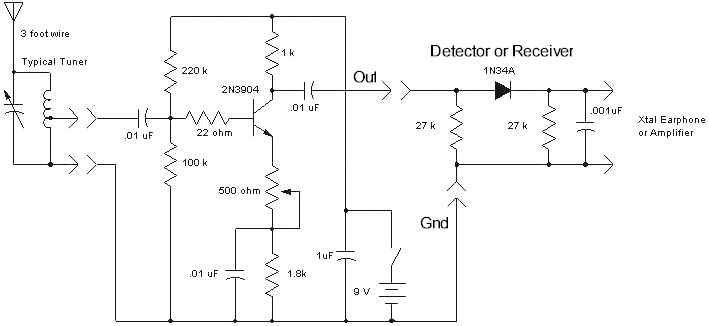 Crystal Radio RF Amplifier – Circuit Schematic