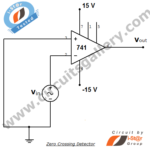 Zero Crossing Detector ZCD Comparator circuit using 741 op amp circuit