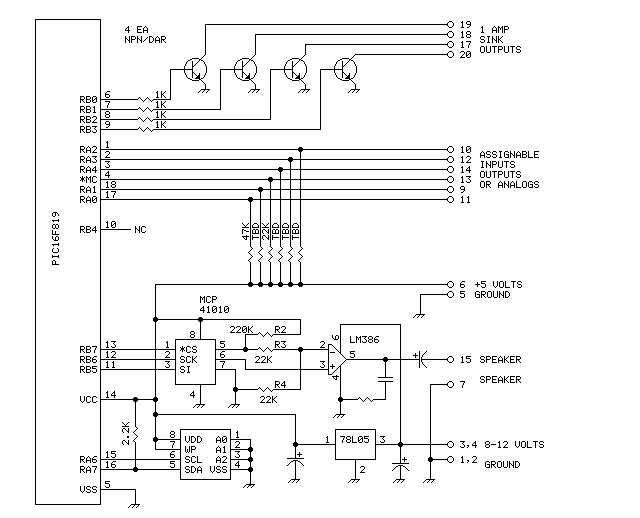 A Talking Fish using PIC16F819 – Circuit Schematic
