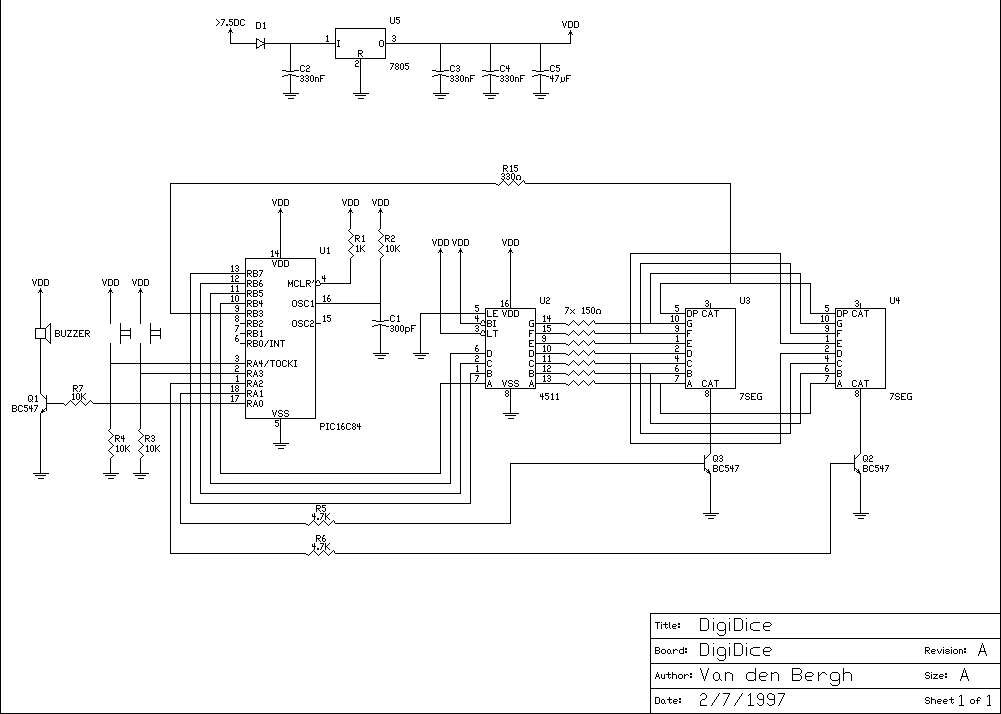Digital Dice circuit – Circuit Schematic