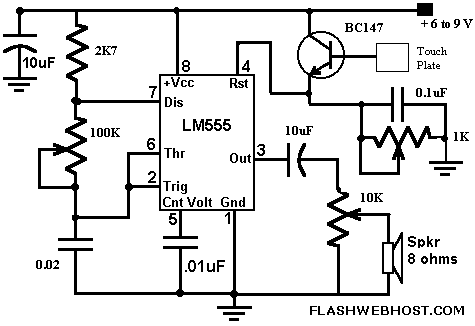 Morse Code with touch button 555 circuit