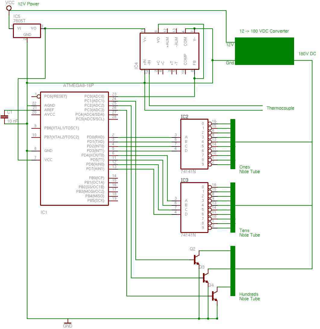 Thermometer circuit with AD595 circuit