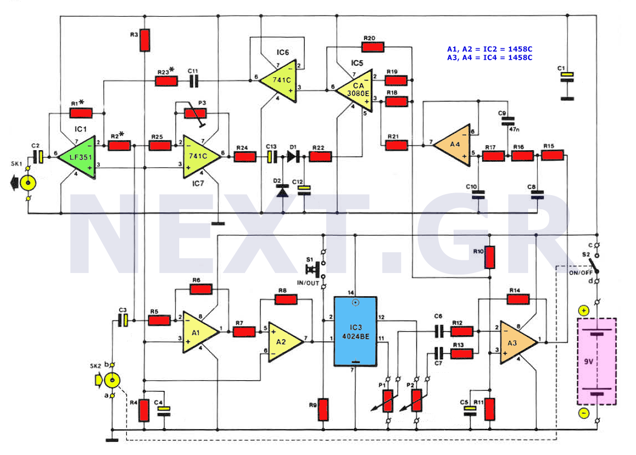 Sub-Harmonic Bass Converter for Electric Guitars circuit