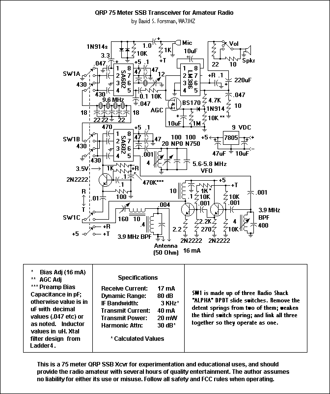 75 meters Band SSB transceiver circuit