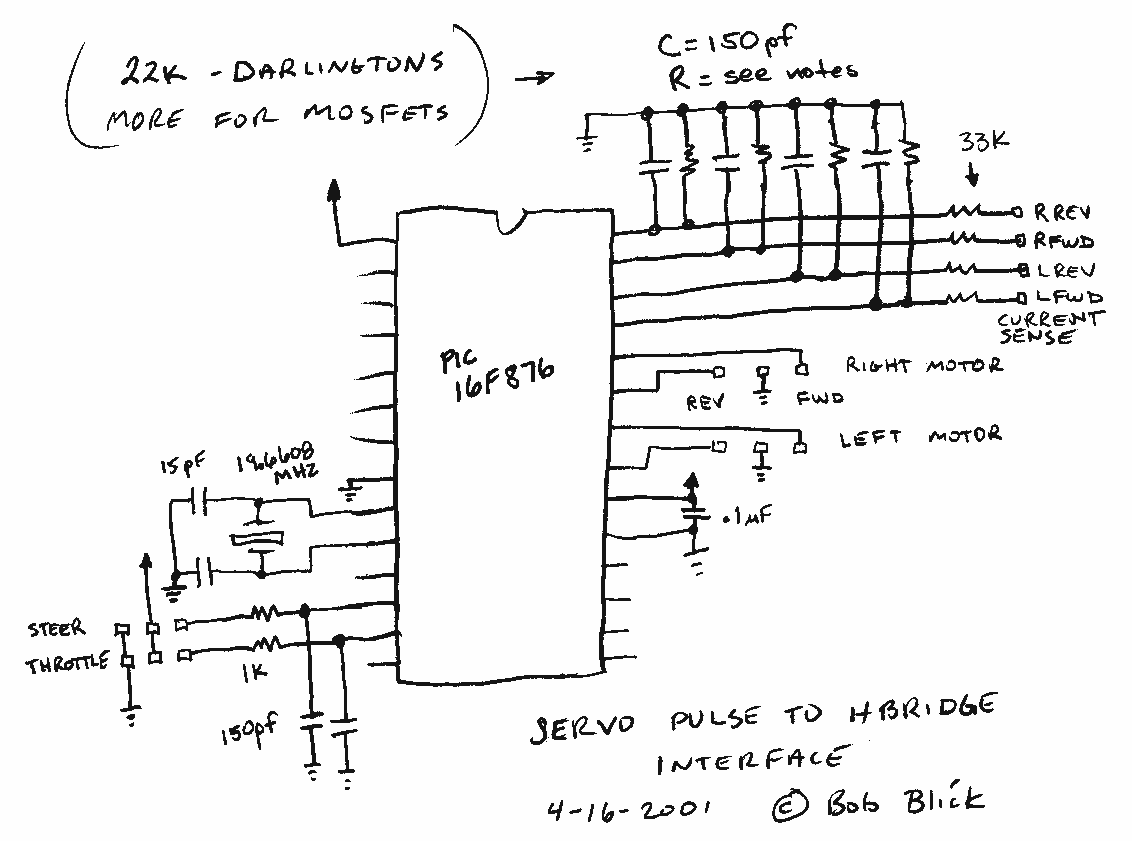 Dual Channel Servo Pulse to H-Bridge Interface – Circuit Schematic