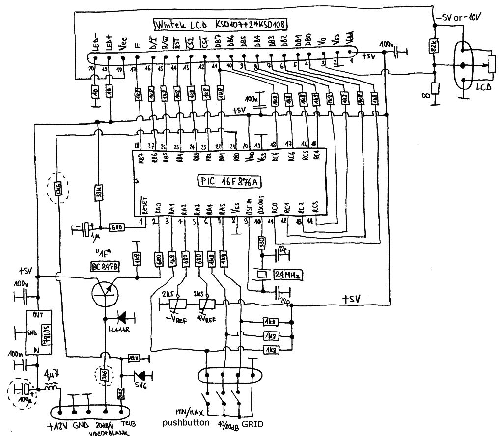 lcd oscilloscope for spectrum analyzers using pic16f876a – Circuit Schematic