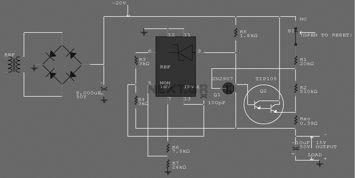 -15 V 1-A Regulated Power Supply circuit