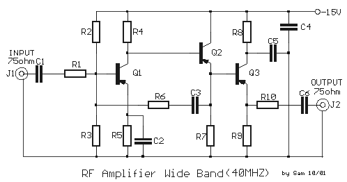 40 MHz Wideband RF Amplifier – Circuit Schematic
