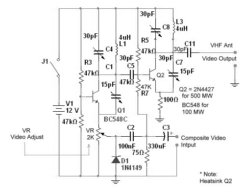 500 mW VHF Video Transmitter – Circuit Schematic