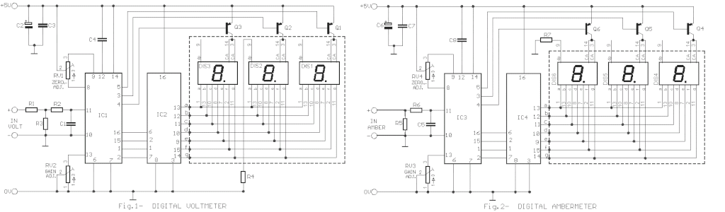Digital Voltmeter and Ammeter Using CA3161E and CA3162E circuit