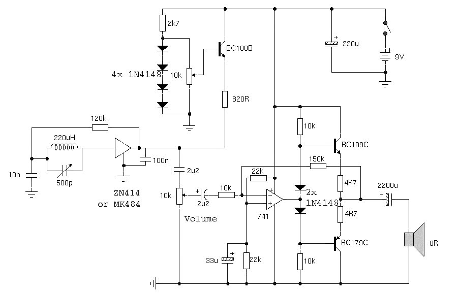 Portable AM Receiver Using ZN414 Integrated Circuit – Circuit Schematic