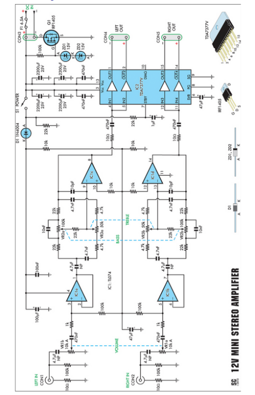 Compact High-Performance 12V 20W Stereo Amplifier circuit