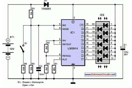 Car and Motorcycle Battery Tester circuit