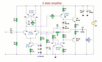 5W Audio Amplifier Circuit based BD139BD140 circuit