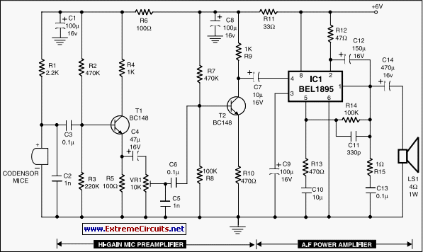 Condenser Mic Audio Amplifier circuit