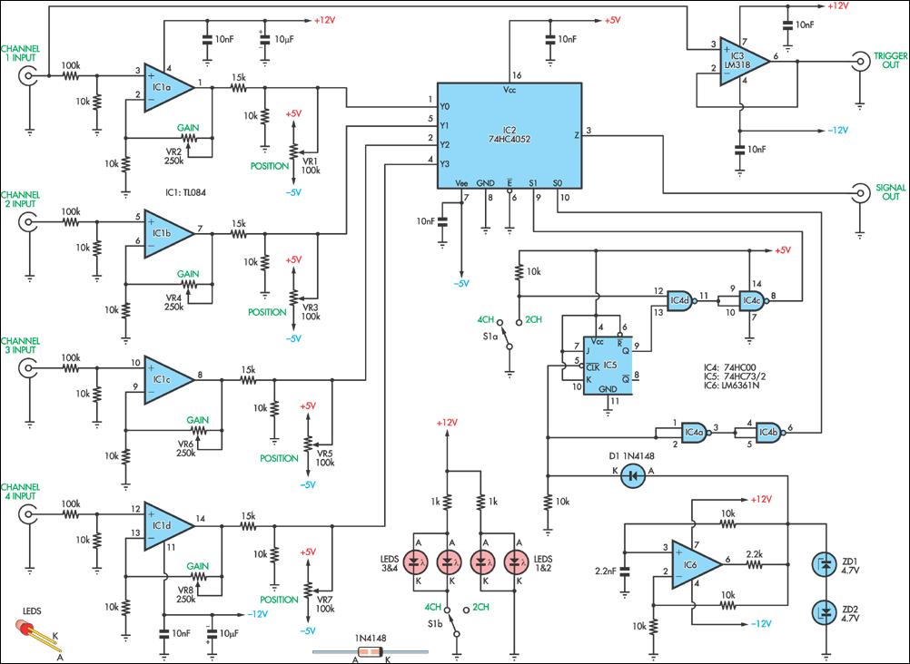 Four-Channel Oscilloscope Adaptor circuit