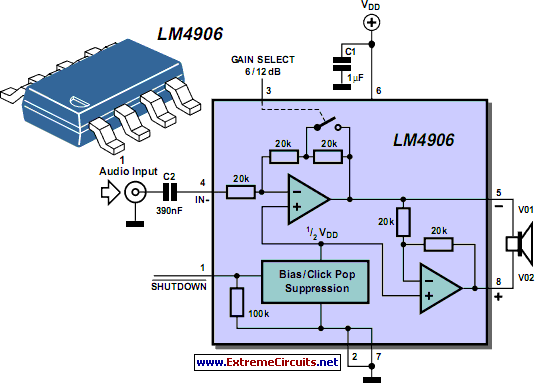 Boomer Audio Power Amplifier Using LM4906 circuit