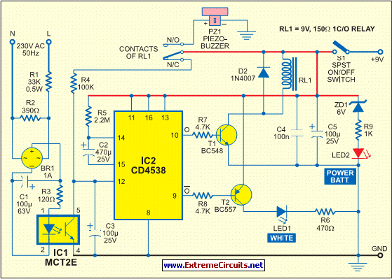Mains Supply Failure Alarm circuit