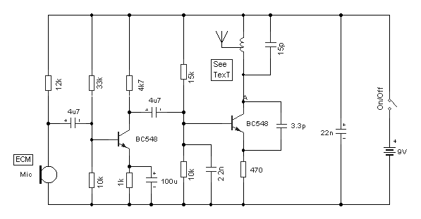Voice Transmitter Via FM Band 2 VHF by Hartley Oscillator – Circuit Schematic