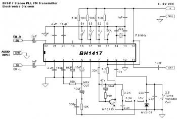 stereo pll fm transmitter based bh1417 circuit