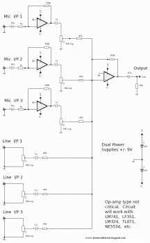 6 channel audio mixer – Circuit Schematic