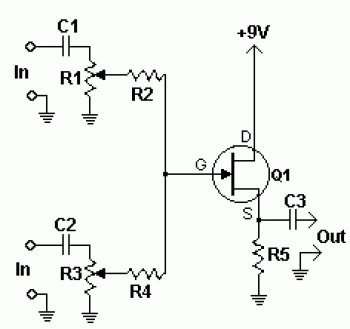 multi channel audio mixer using jfet – Circuit Schematic