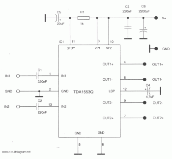 2G—22W Stereo Car Audio Amplifier schematic diagram – Circuit Schematic