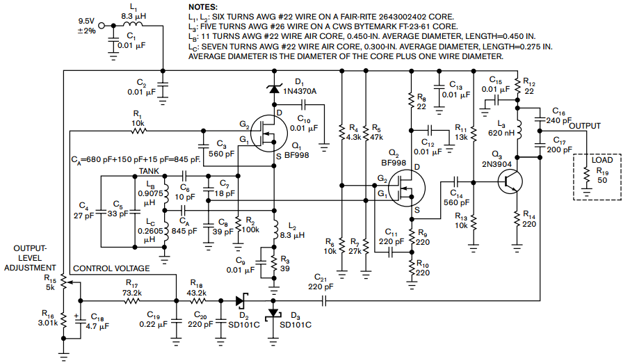 Hartley oscillator requires no coupled inductors circuit