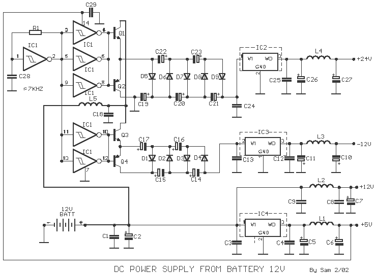 12v to 5V -12V 12V 24V adaptor circuit