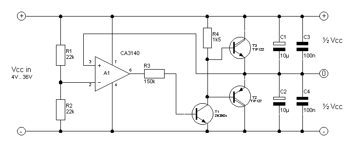 Single to double power with CA3140 circuit