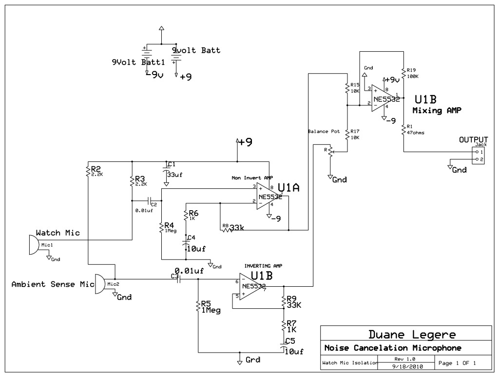 ambient noise cancelation microphone circuit will work circuit