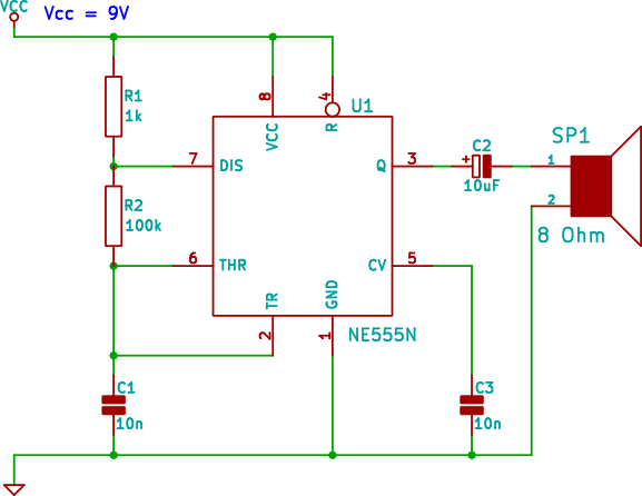 555 audio tone – Circuit Schematic