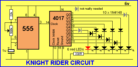 schematic 5 led chaser circuit using 555 chip circuit
