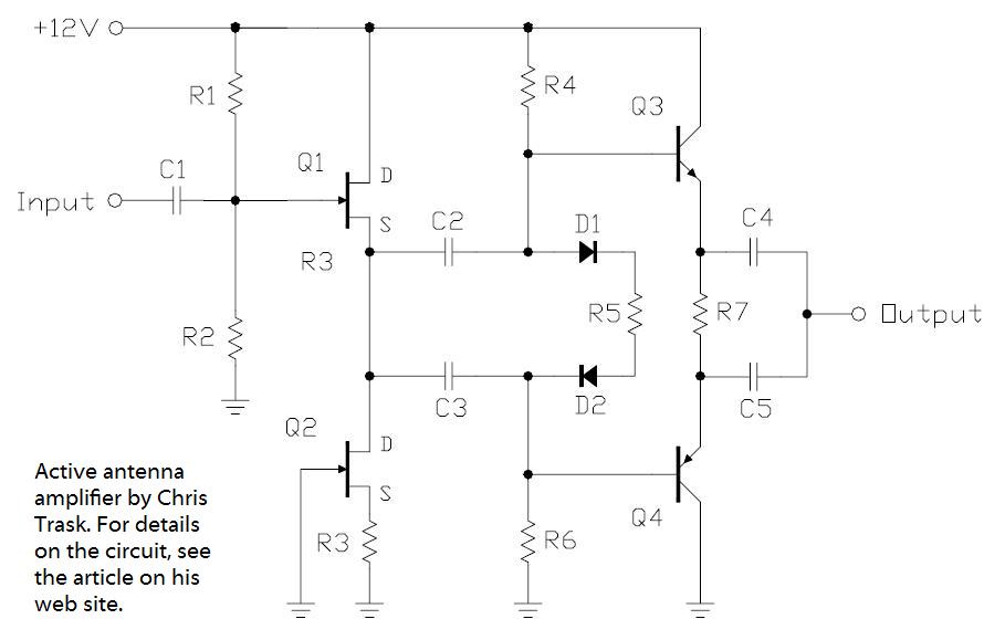 an active whip receiving antenna circuit