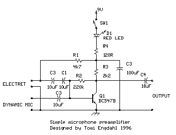 Simple microphone preamplifier circuit
