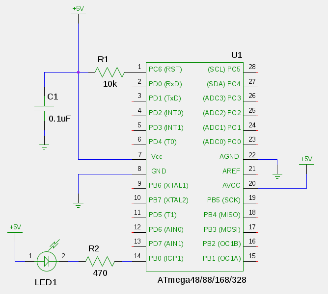 Blinking an LED AVR Tutorial circuit