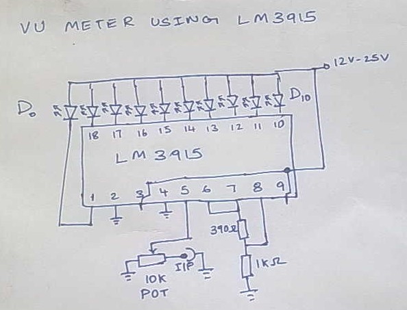 vu meter using lm3915 – Circuit Schematic