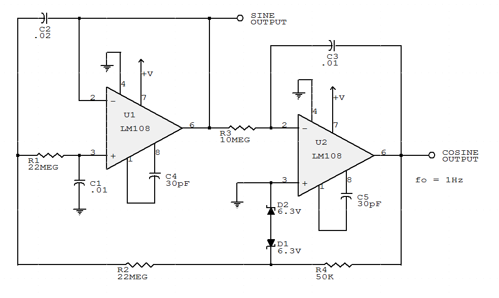  1 Hz Sine wave generator – Circuit Schematic