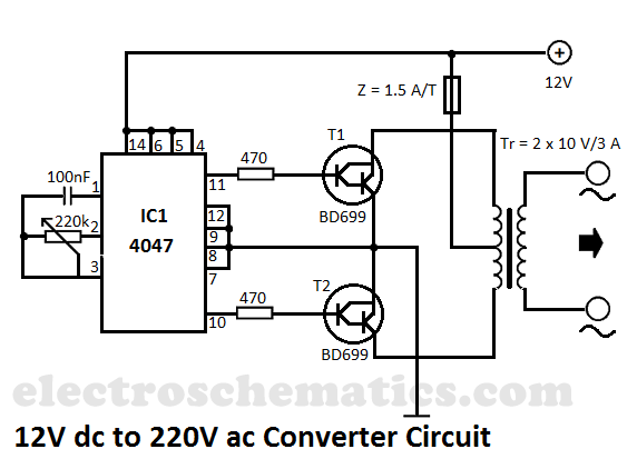 12V to 220V converter circuit Schematic Diagram circuit