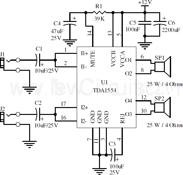 22w stereo amplifier circuit