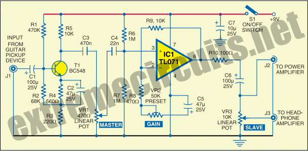 Electric Guitar Preamplifier – Circuit Schematic