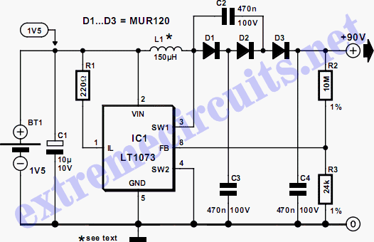High Voltage Converter 90V From 15V circuit
