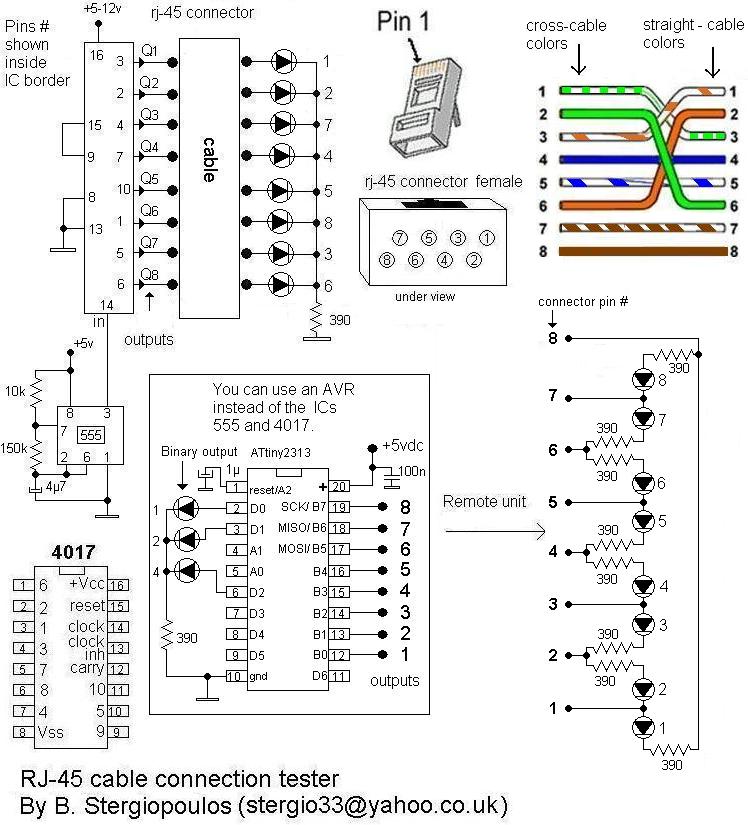 LAN RJ45 Cable Connection Tester – Circuit Schematic