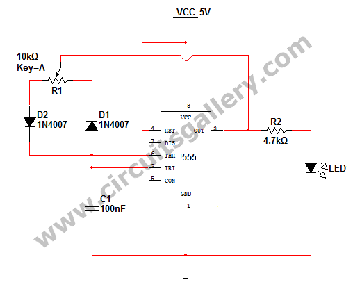 PWM LED Dimmer Brightness Control by 555 Timer With Video Simulation circuit