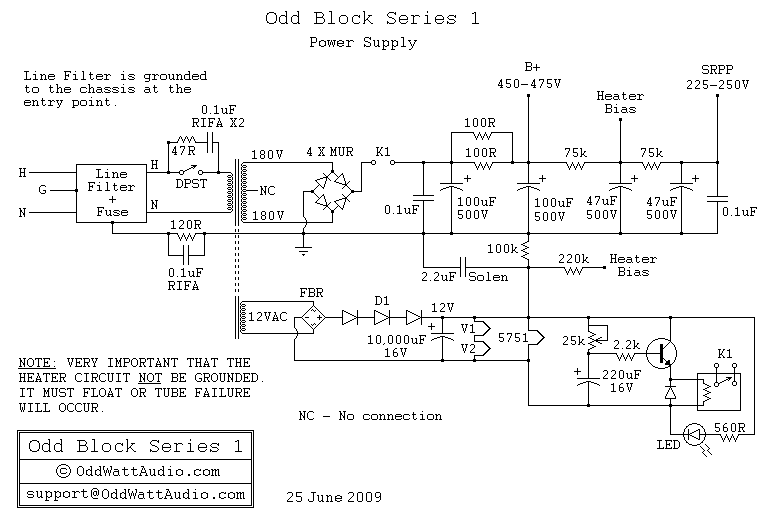 Audio Odd Block KT88 Series 1 Tube Amp-Power Supply circuit